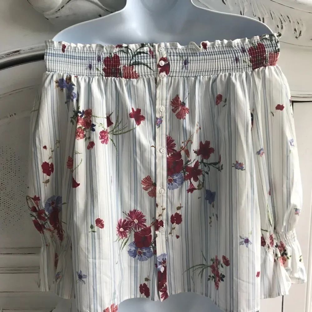 🎃ZARA STRIPE FLORAL COTTON TOP - Picture 3 of 5